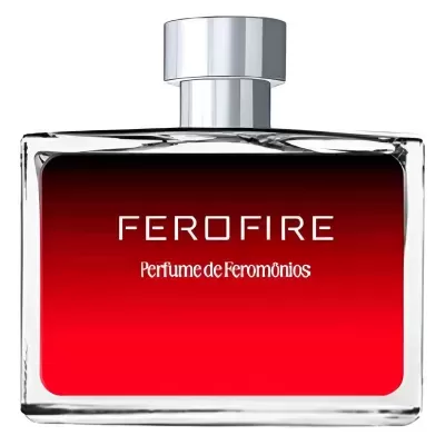 Frasco de perfume retangular com líquido vermelho e tampa prateada