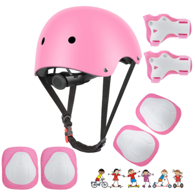 Conjunto de capacete e proteções cor-de-rosa para crianças