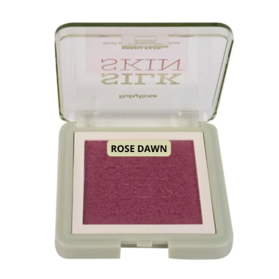 Blush compacto rosa em embalagem transparente e creme
