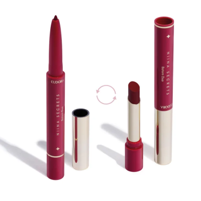 Batom e lápis labial Nina Secrets Eudora em tons vinho