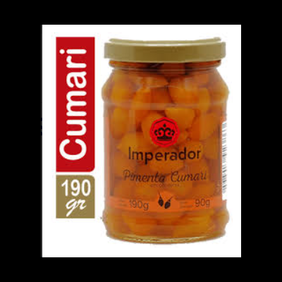 Frasco de pimentos Cumari em conserva da marca Imperador