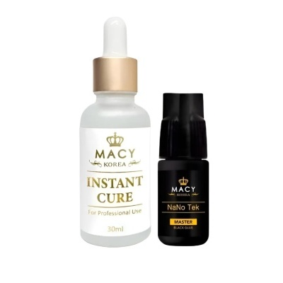 Dois frascos MACY KOREA Instant Cure e NaNo Tek Master Black Glue