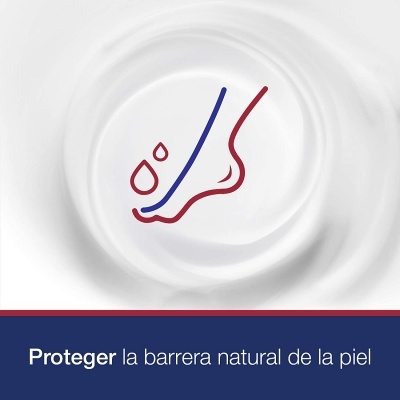 Ícone de pé com gotas e texto 'Proteger la barrera natural de la piel' em fundo branco