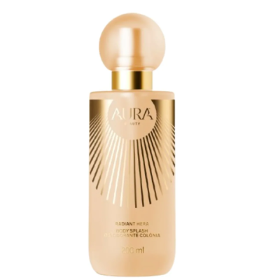 Frasco dourado de body splash Aura Beauty 200 ml