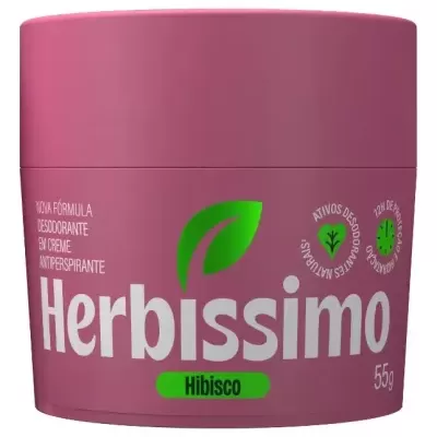 Frasco rosa de desodorizante em creme Herbissimo Hibisco