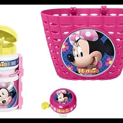 Conjunto de acessório para bicicleta com tema Minnie em rosa e amarelo