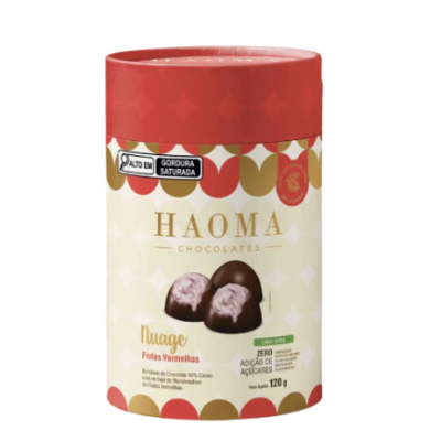 Embalagem cilíndrica de chocolates Haoma Nuage Frutas Vermelhas 120g