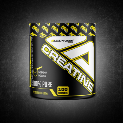 Frasco preto e amarelo de suplemento alimentar de creatina Adaptogen