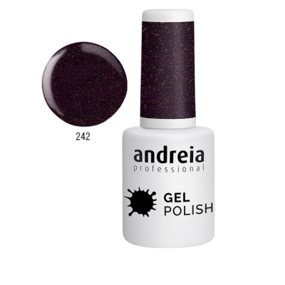 Esmalte gel Andreia Professional cor 242 tampa preta com brilhos dourados