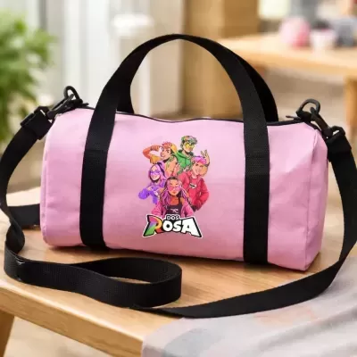 Mala desportiva rosa com alças pretas e estampa colorida DOS ROSA