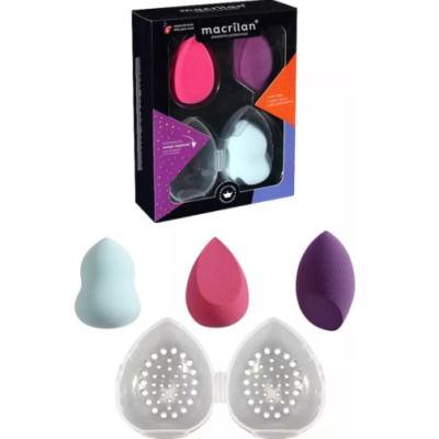 Conjunto de esponjas de maquilhagem Macrilan em várias cores com caixa preta e organizadores transparentes