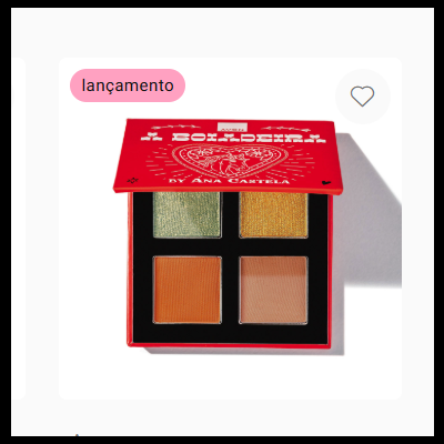 Paleta de sombras Marvel Boulders by Ana Castela, quatro cores, embalagem vermelha.