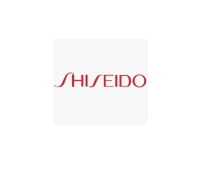 Logotipo SHISEIDO em letras vermelhas sobre fundo branco