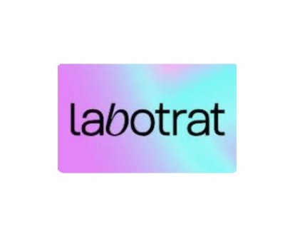 Logótipo 'labotrat' em fundo colorido com gradiente azul e roxo