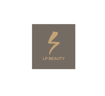 Logótipo LP BEAUTY em castanho com símbolo abstrato