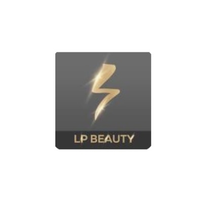 Logótipo dourado LP BEAUTY em fundo cinzento escuro