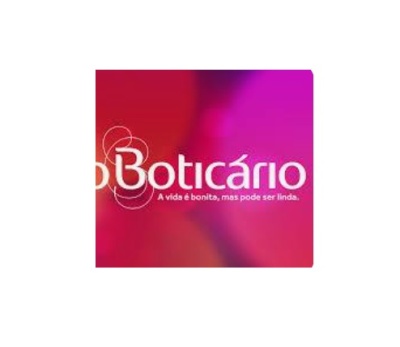 Logótipo oBoticário com fundo degradê vermelho, roxo e rosa