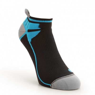 Meia desportiva preta com detalhes azuis e cinzentos