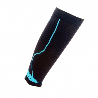 Manga de compressão preta com detalhes azuis
