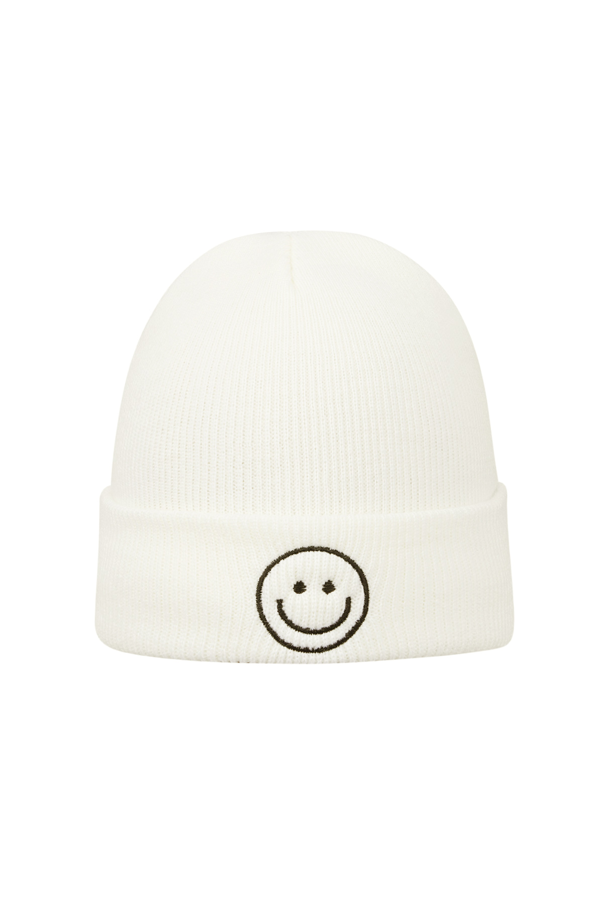 Gorro branco com smiley bordado preto