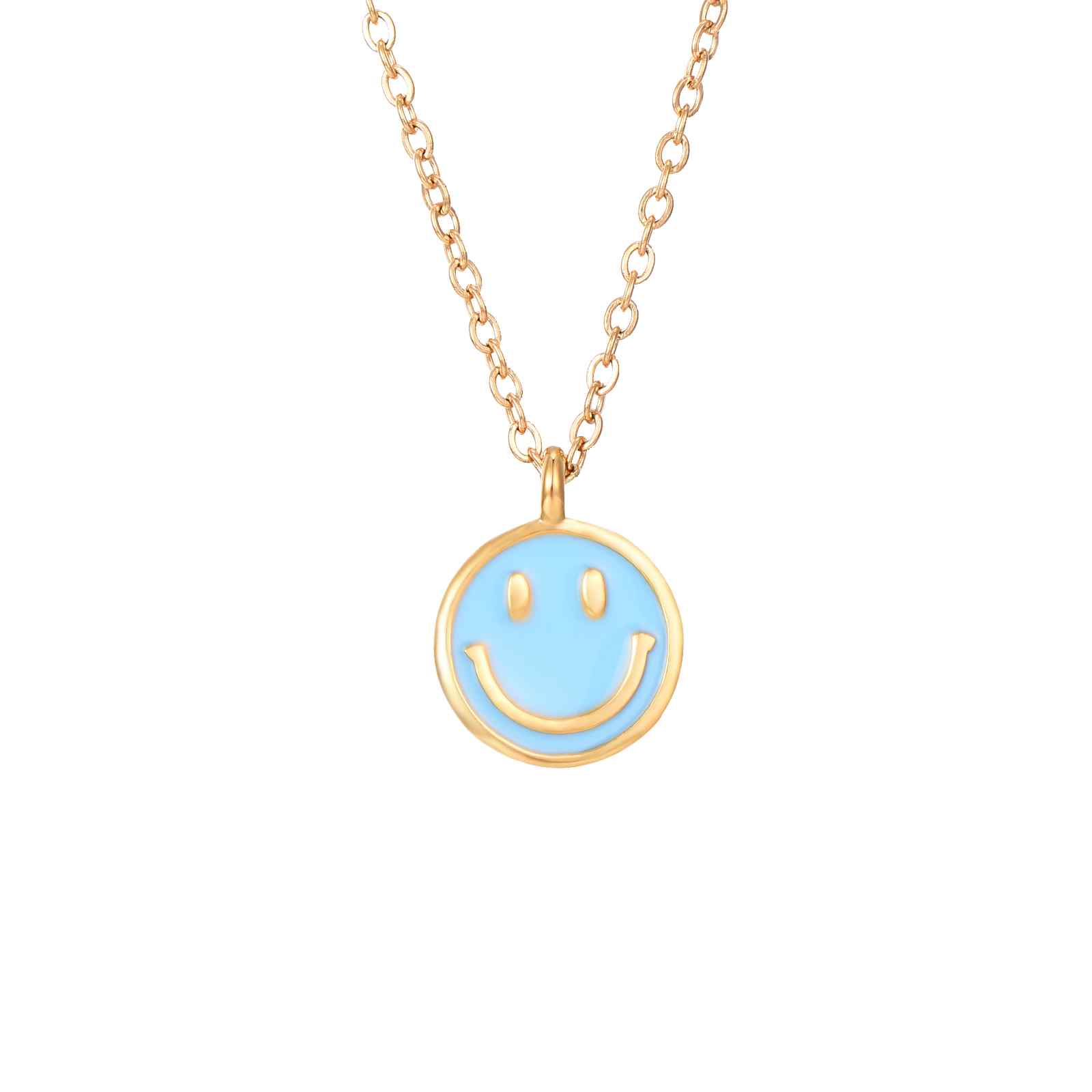 Colar dourado com pendente azul e sorriso