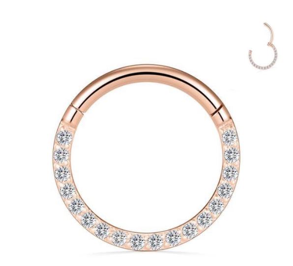 Argola de pino em metal cor de ouro rosa com pedras brilhantes