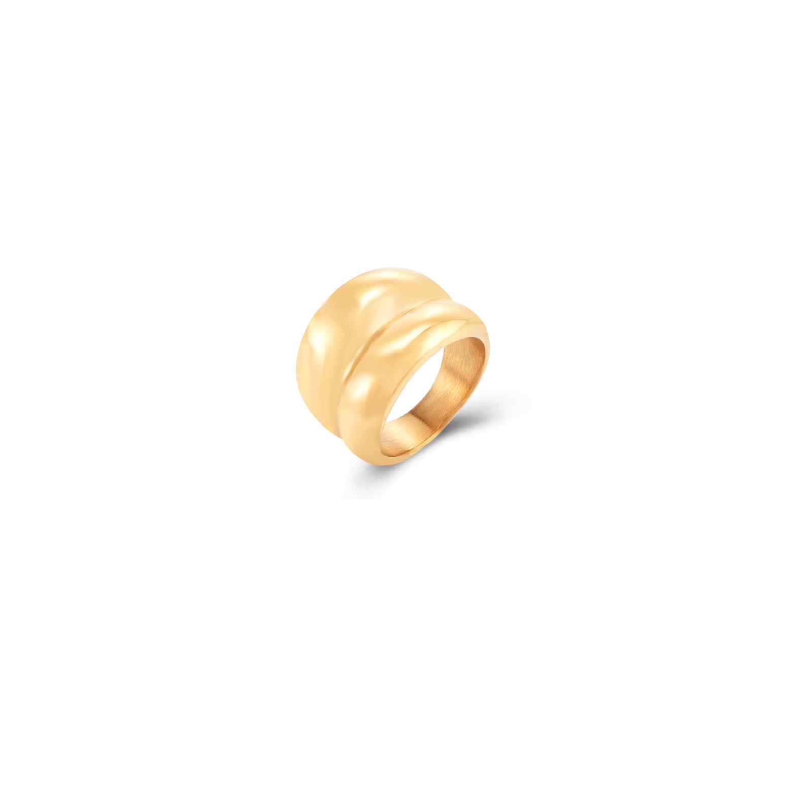 Anel dourado ondulado polido