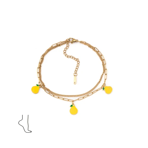 Pulseira dourada com pendentes amarelos de frutas