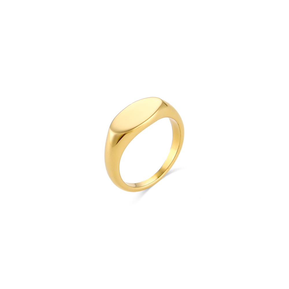 Anel de sinete dourado com superfície oval lisa