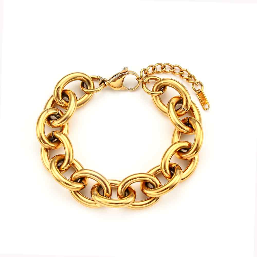 Pulseira dourada com elos grandes e fecho de lagosta