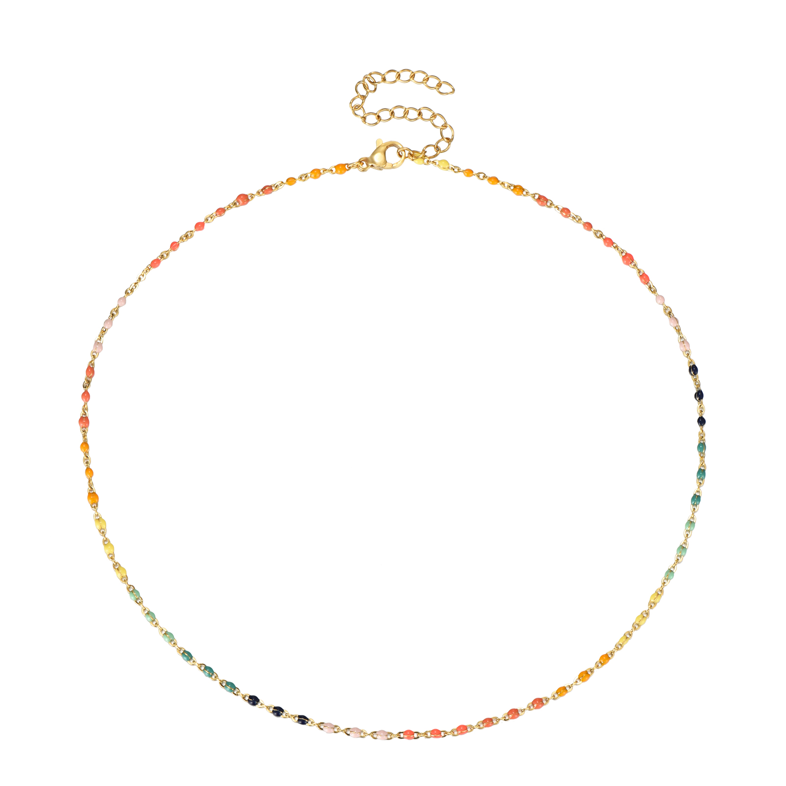 Colar delicado com contas coloridas em corrente dourada