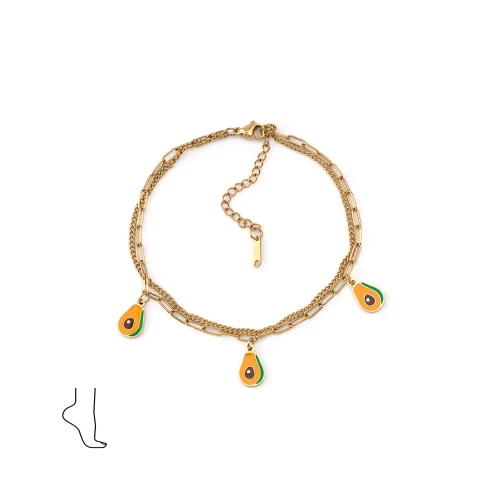 Pulseira de corrente dourada com pendentes de abacate