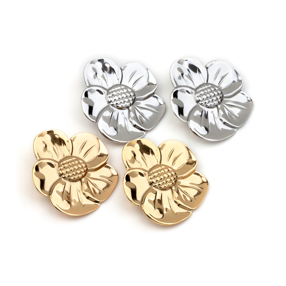 Conjunto de quatro botões florais dourados e prateados brilhantes