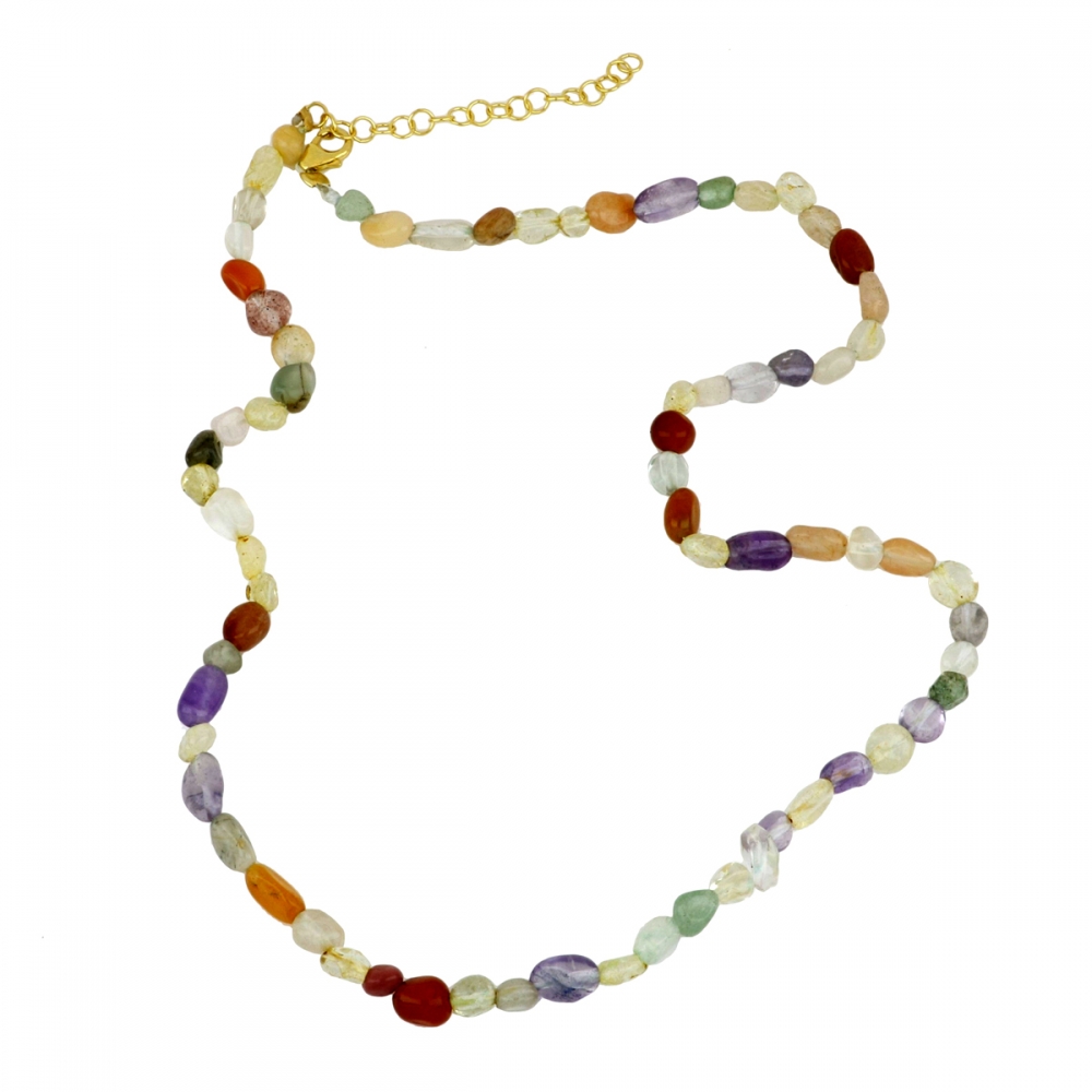 Colar colorido com contas irregulares e fecho dourado