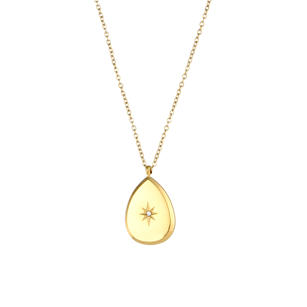 Colar dourado com pendente em forma de gota e desenho de estrela com brilhante
