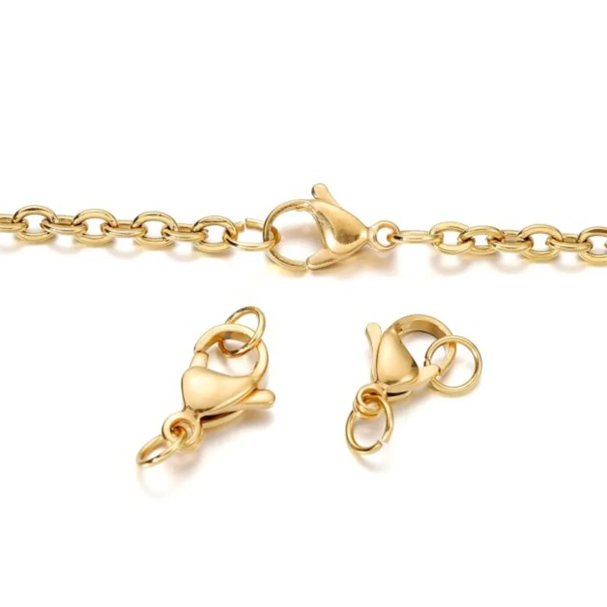 Corrente dourada com três fechos lagosta dourados