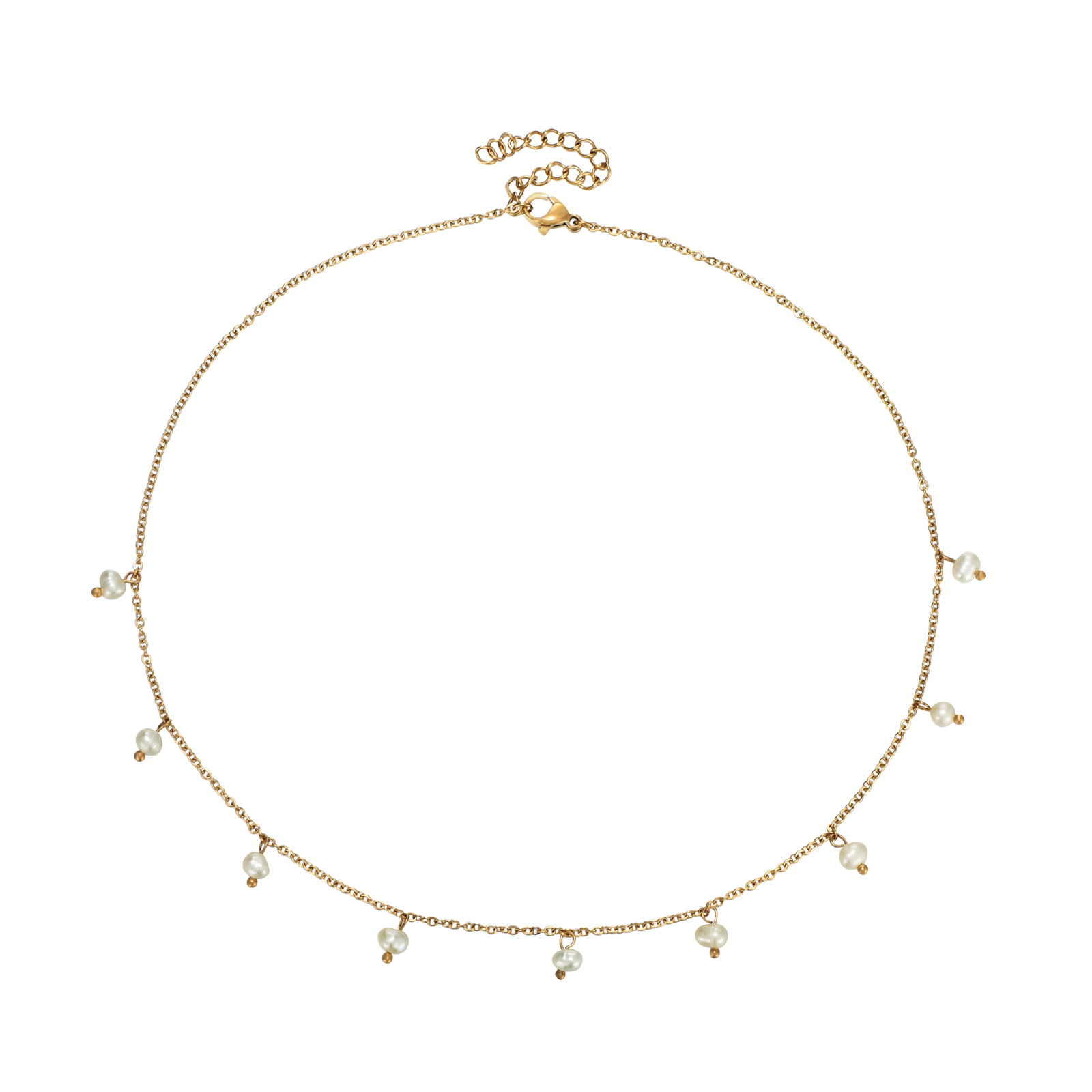 Colar dourado com pendentes de pérolas pequenas