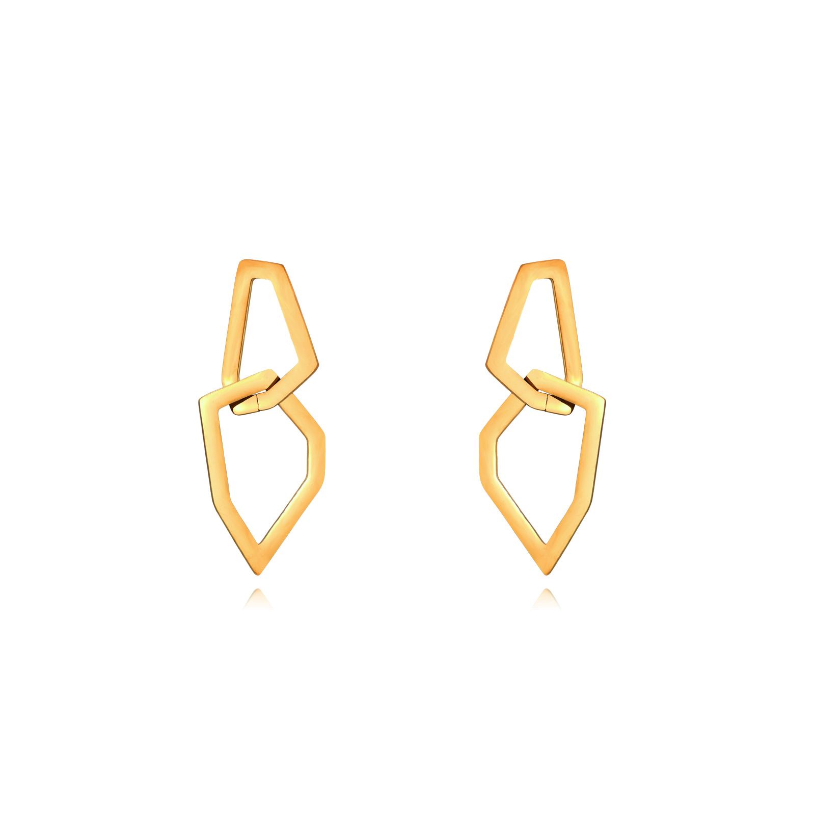 Brincos dourados com formas geométricas irregulares entrelaçadas