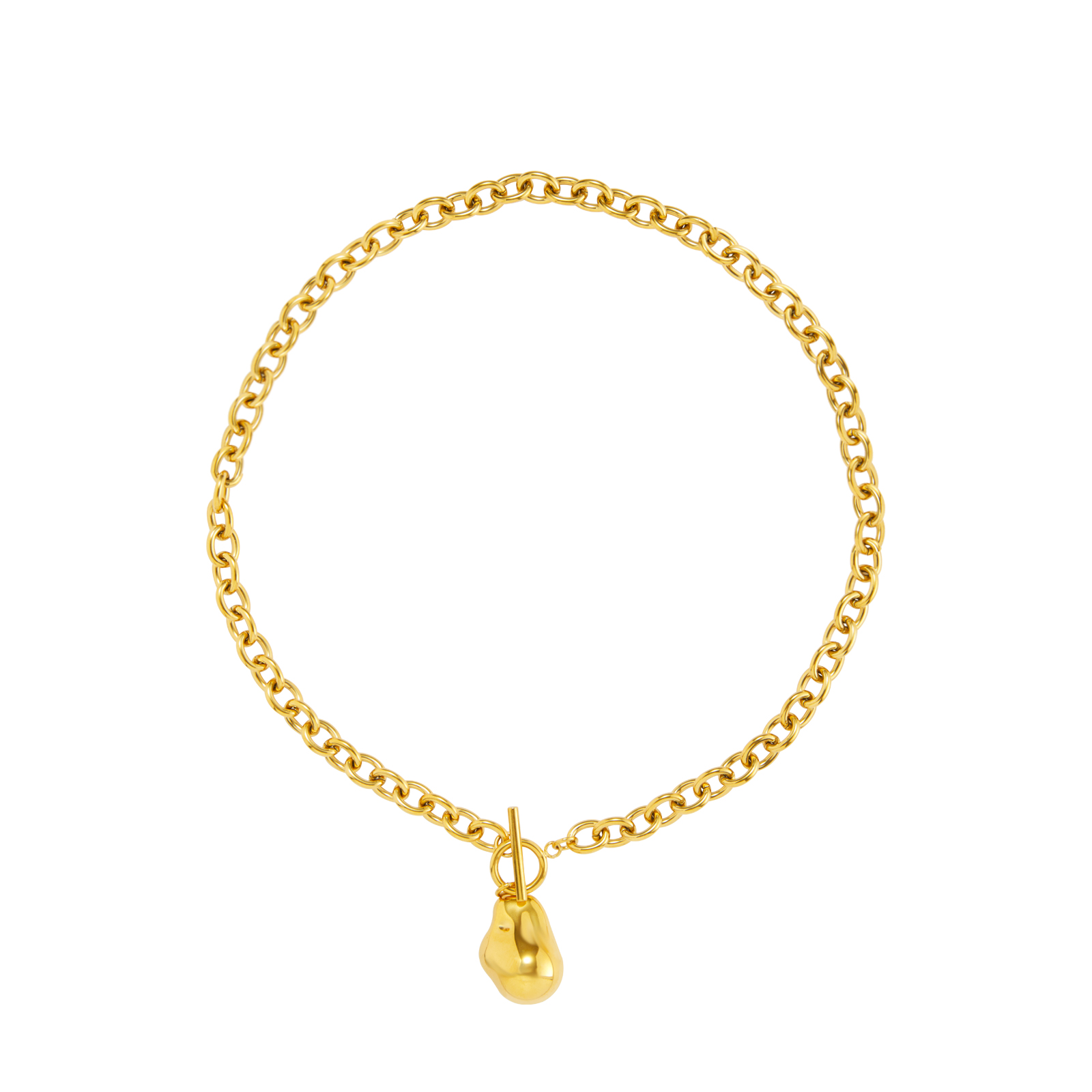 Colar dourado em corrente com pendente e fecho de barra