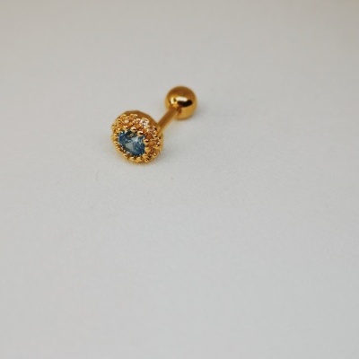 brinco dourado com pedra azul