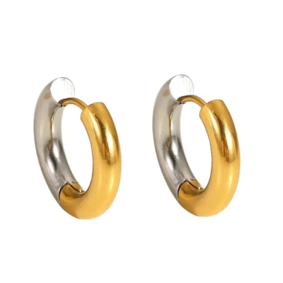 Brincos argola bicolor dourado e prateado