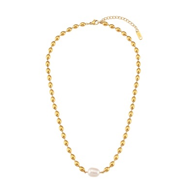 Colar dourado com pérola branca central