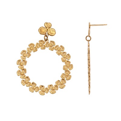 Brincos argola dourados com flores pequenas