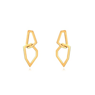 Brincos dourados com formas geométricas irregulares entrelaçadas