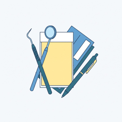 Conjunto de artigos de escritório e dentário azul e amarelo