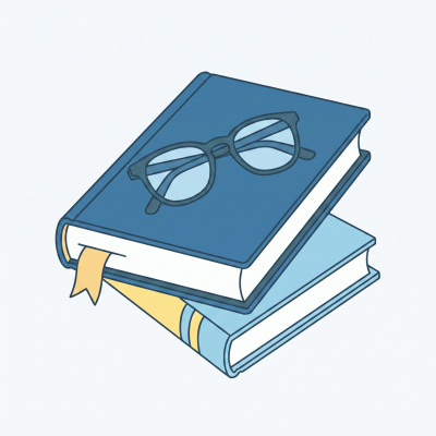 Livros azuis empilhados com óculos em cima
