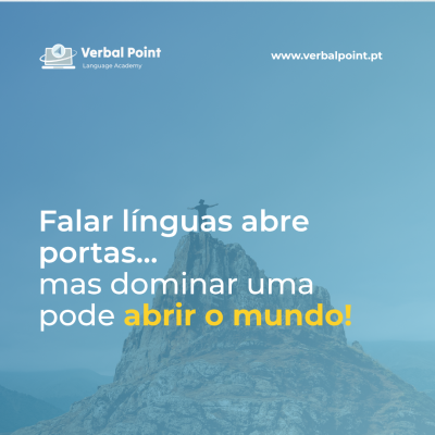 Anúncio digital Verbal Point com montanha e texto motivacional em português.