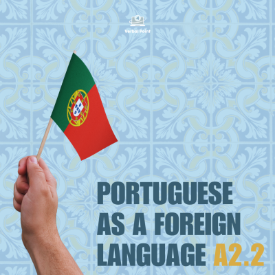 Bandeira de Portugal com texto em fundo de azulejos azuis
