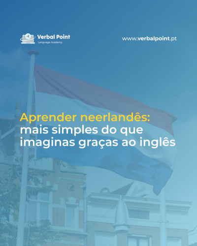 Bandeira dos Países Baixos com texto promocional de academia de línguas Verbal Point