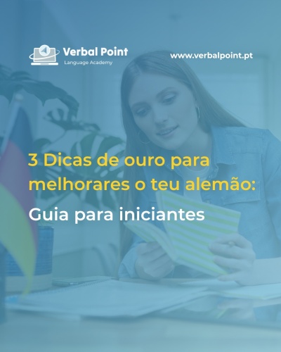 Promoção para melhorar alemão com livro e mulher a ler